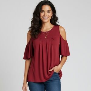 Max Studio Maroon Cold Shoulder